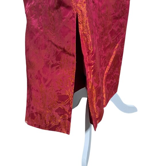 Vintage Pink & Orange Brocade Kimono Dress With Mandarin Collar Frog Buttons Hel - Picture 11 of 12